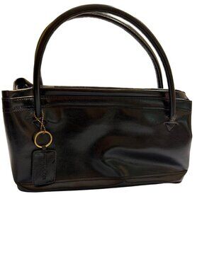 Estee Lauder Black Faux Leather Shoulder Bag Satchel Makeup Bag Gold Hardware
